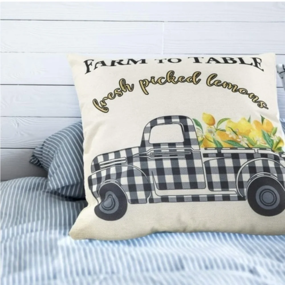 Farmhouse Lemon Truck Decorative Pillow Cover – 19.5” x 19.5” Farm to Table NWT